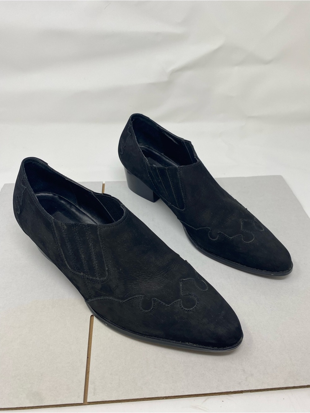 Spiegel Details Women's Genuine Western Ankle Leather Heel Booties Black Size 9?